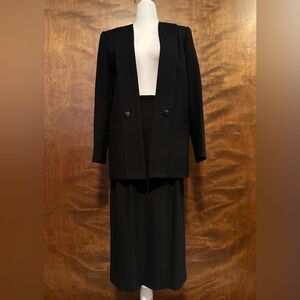 Vintage Sasson Blazer & Pencil Skirt Suit Set Womens 8 Black Lined 100% Wool EUC